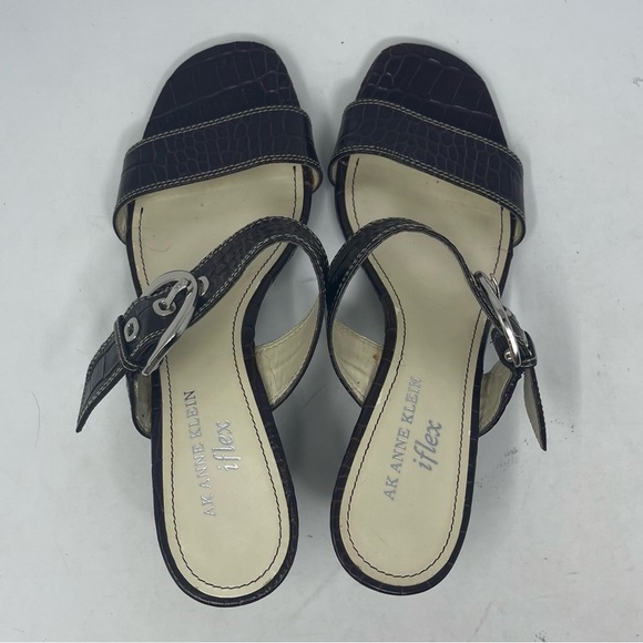 AK Anne Klein Sandals Womens 6.5M iflex Akberlynn Brown Embossed Leather Shoes - Picture 2 of 14